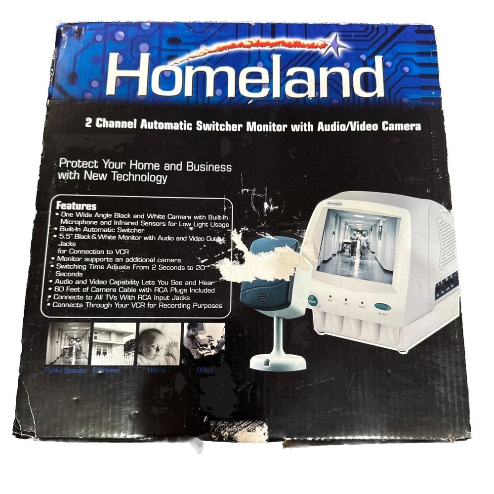 Homeland 2 Channel Automatic Switcher Monitor with Audio Video Camera 01875